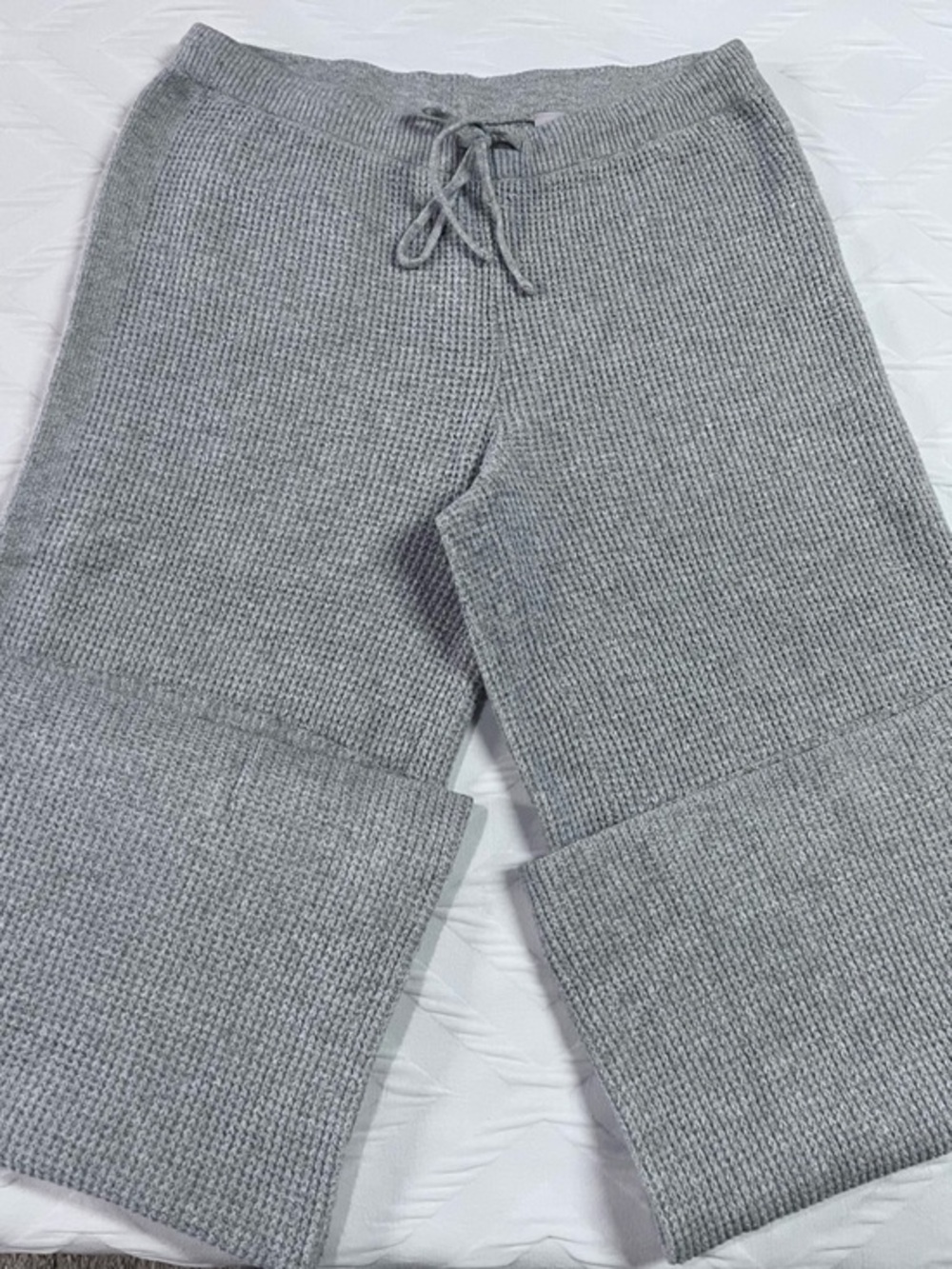 Wide Leg Cozy Knit Drawstring Lounge Pants - Light Gray